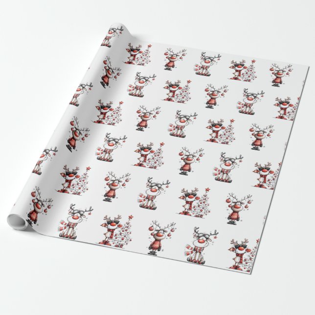 Papier cadeau de Noël Renne Drôle – Oh Mon Cerf ! (Déroulé)