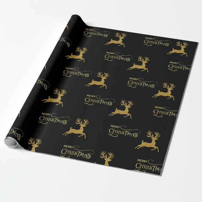 Papier cadeau de Noël Renne Noir & Or (Déroulé)