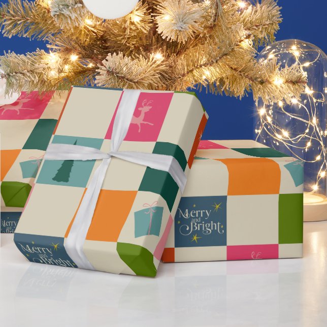 Papier cadeau de Noël rétro Joyeux et Lumineux (Vacances)