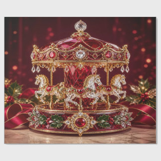 Papier cadeau de Noël rouge carrousel de luxe