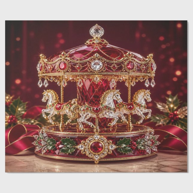 Papier cadeau de Noël rouge carrousel de luxe (Plat)