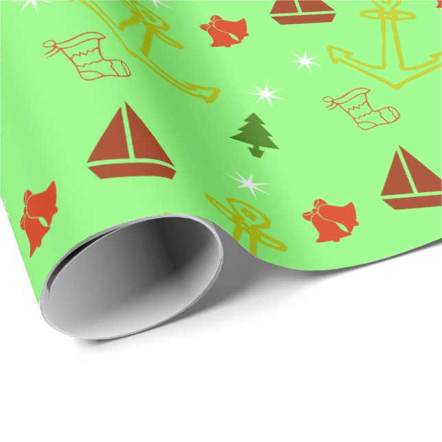 Papier Cadeau de Noël Thème Voilier Nautique (Coin rond)