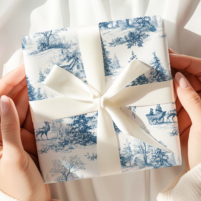 Papier cadeau de Noël Toile de Jouy bleue (Créateur téléchargé)