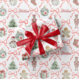 Papier cadeau de Noël Toile Rouge avec Ruban Rouge
