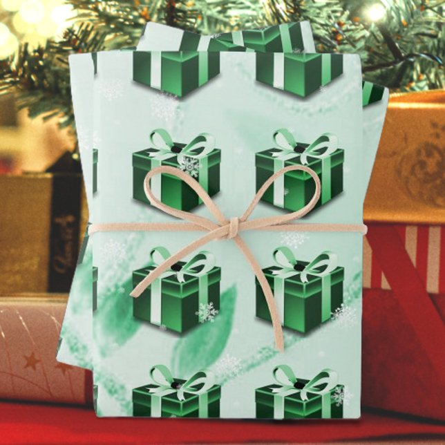 Papier cadeau de Noël vert (Green Christmas Gift Wrapping Paper)