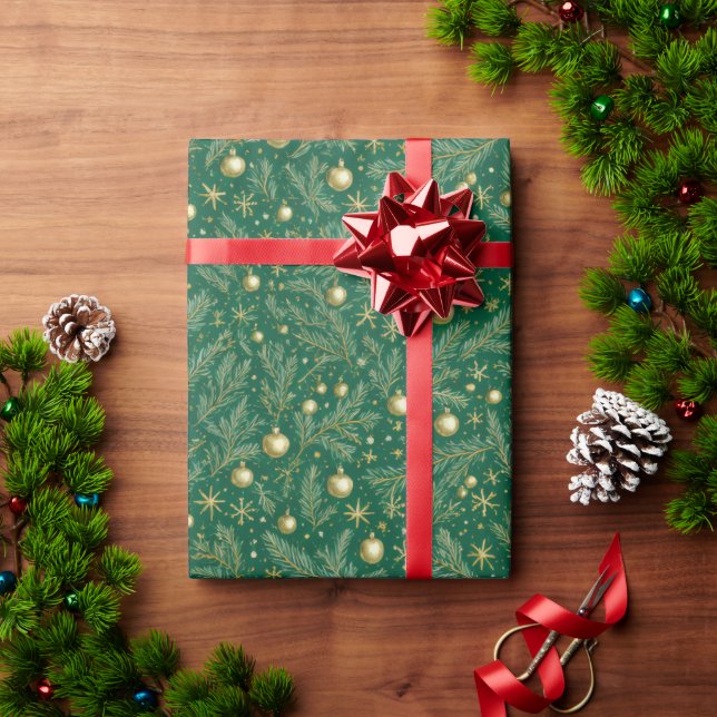 Papier cadeau de Noël vert et or élégant (Cadeau de vacances)