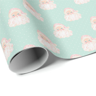 Papier cadeau de Noël vert menthe Père Noël rose v