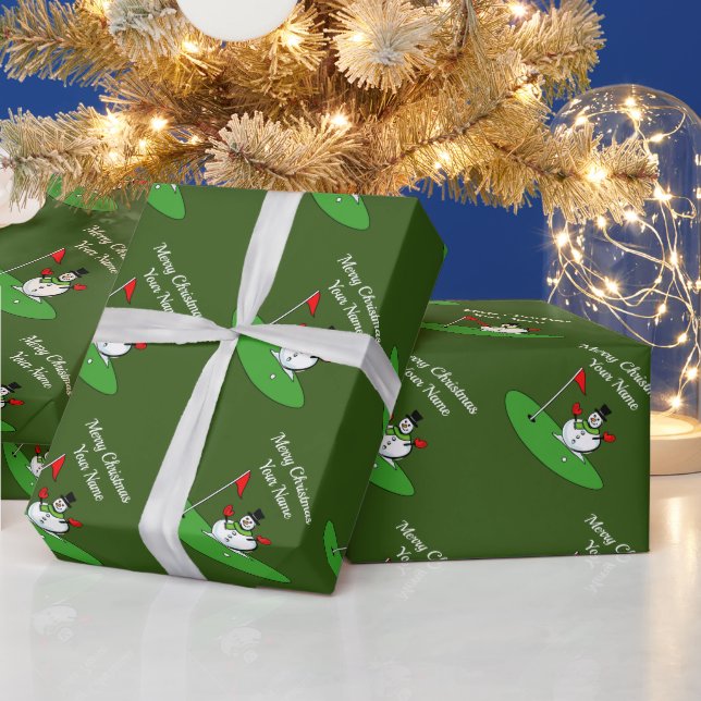 Papier cadeau de Noël vert personnalisé pour golfe (Vacances)