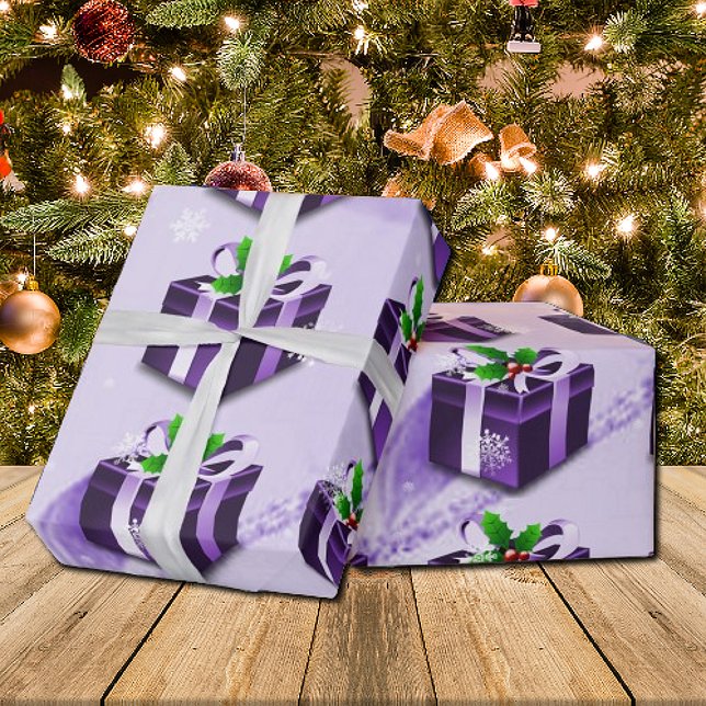 Papier cadeau de Noël violet (Purple Christmas Gift Wrapping Paper)