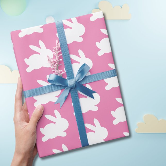 Papier cadeau de Pâques lapin rose et blanc (Créateur téléchargé)