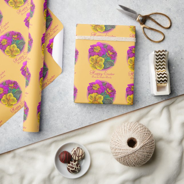 Papier cadeau de Pâques rose jaune d'art fin de pr (Artisanat)