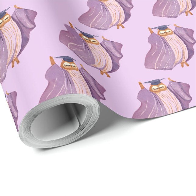 Papier cadeau de remise de diplôme Hibou Violet (Coin rond)