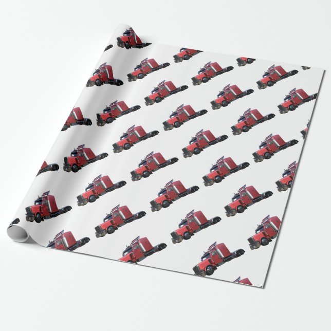 Papier Cadeau De rouge camion métallique de Traler de tracteur (Déroulé)
