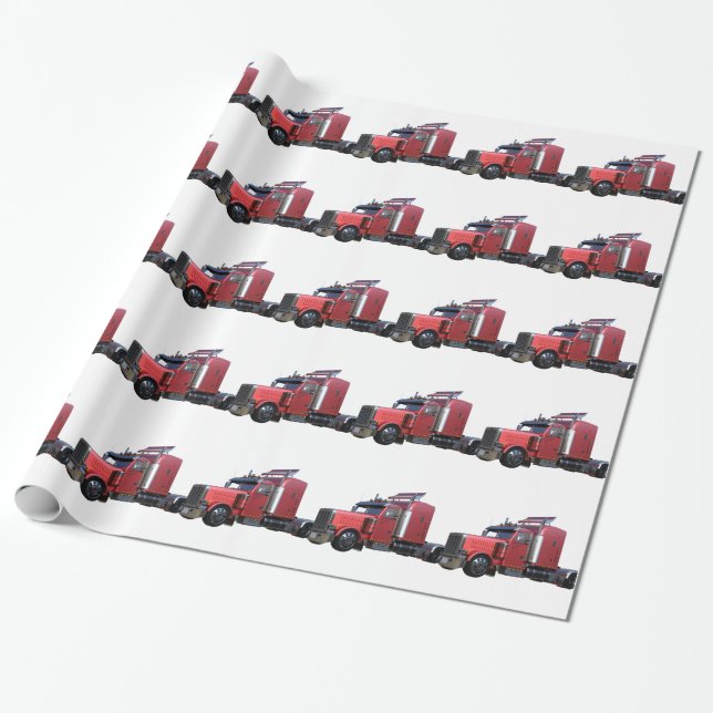 Papier Cadeau De rouge camion métallique de Traler de tracteur (Déroulé)