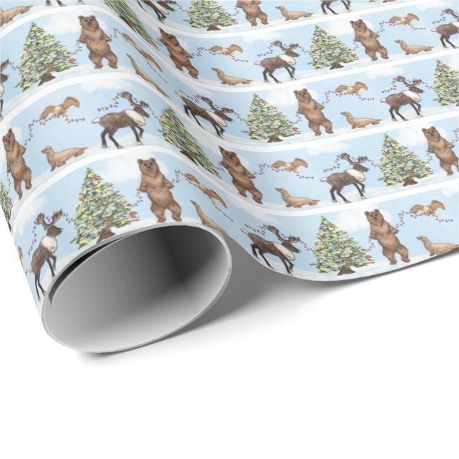 Papier cadeau de vacances faune Alaska (Coin rond)