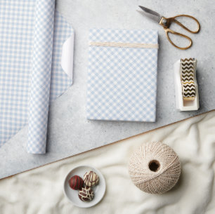Papier Cadeau Début d'automne rétro Gingham   Bleu poussiéreux