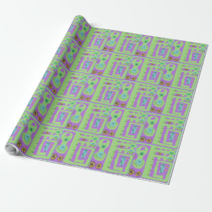 Papier Cadeau Décal Floral Ethnic Print Green Purple Black