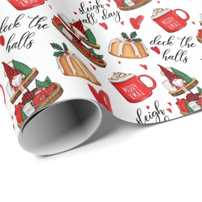 Papier Cadeau Deck The Halls Christmas Wrapper Paper (Coin rond)