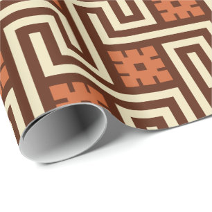 Papier Cadeau Déco Clé grecque, Brown, beige et rouille