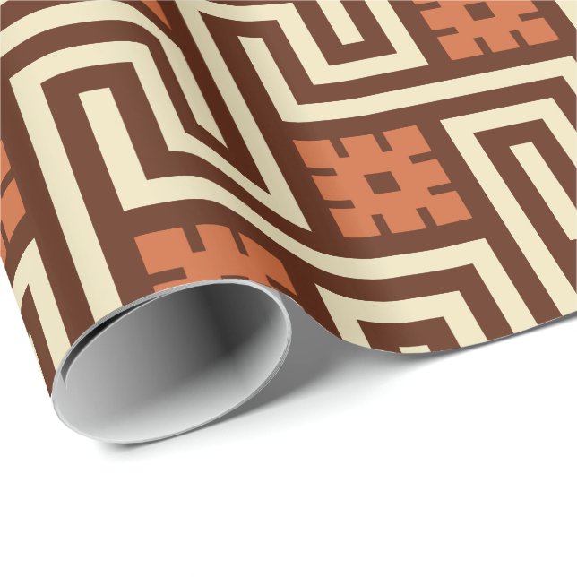 Papier Cadeau Déco Clé grecque, Brown, beige et rouille (Coin rond)