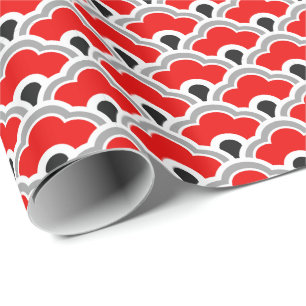 Papier Cadeau Déco pétoncles chinois, rouge, gris, noir et blanc