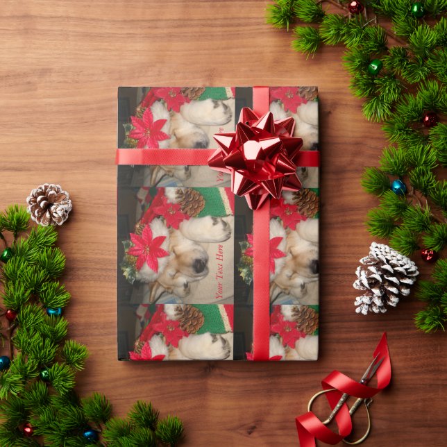 Papier Cadeau Décor de cône de chapeau de santa chien mignonne a (Cadeau de vacances)