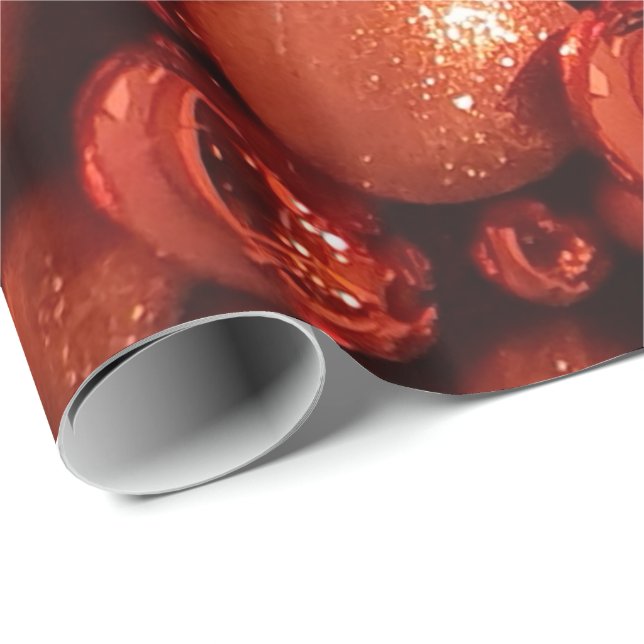 Papier Cadeau Décor de Noël Baubles rouges (Coin rond)