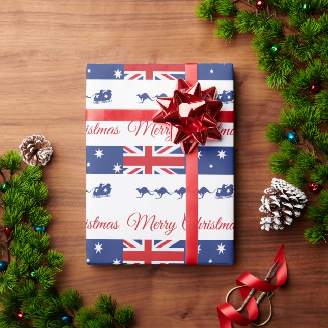 Papier Cadeau Décor de Noël Kangaroo, Joyeux Sleigh Australien (Cadeau de vacances)