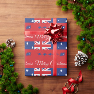 Papier Cadeau Décor de Noël Kangourou, Traîneau Joyeux Australie