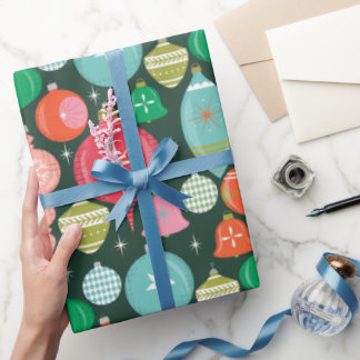 Papier Cadeau Décor de Noël Retro Vert