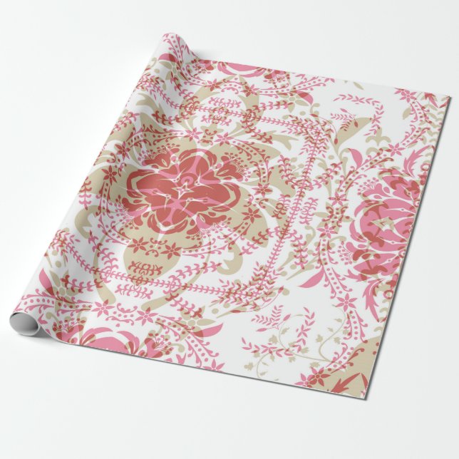 Papier Cadeau Décor en dentelle blanche rose et romantique (Déroulé)
