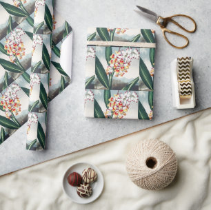 Papier Cadeau Décor floral exotique blanc jaune de style Régence