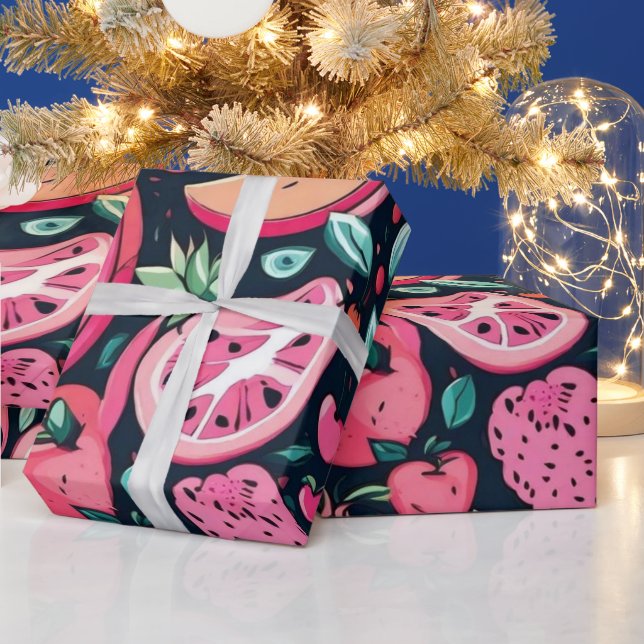 Papier Cadeau Décor rose fruits (Vacances)