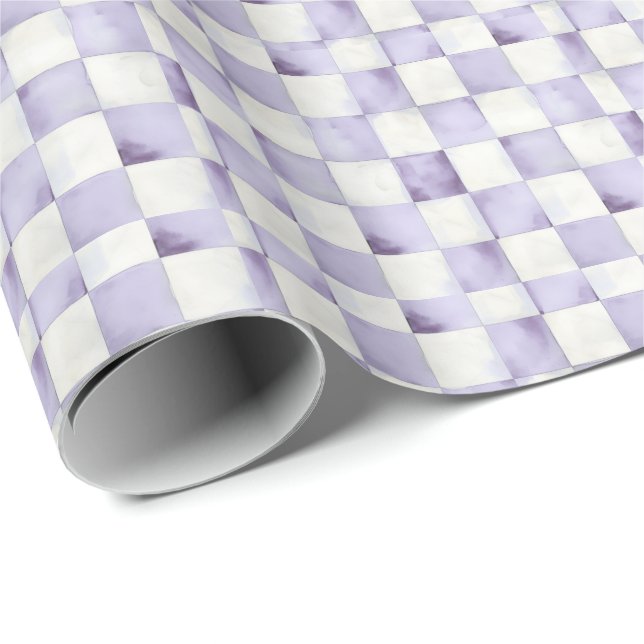 Papier cadeau décoratif à carreaux violets (Coin rond)