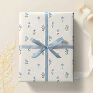 Papier Cadeau Décoratif Boho Ditsy Floral Cottagecore Bleu