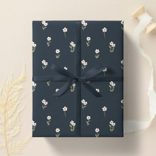 Papier Cadeau Décoratif Boho Ditsy Floral Cottagecore Bleu Foncé