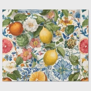Papier cadeau décoratif citron méditerranéen