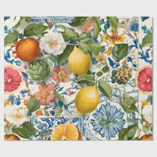 Papier cadeau décoratif citron méditerranéen (Plat)