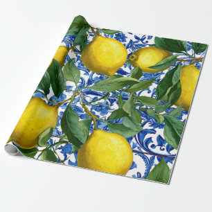 Papier cadeau décoratif méditerranéen au citron