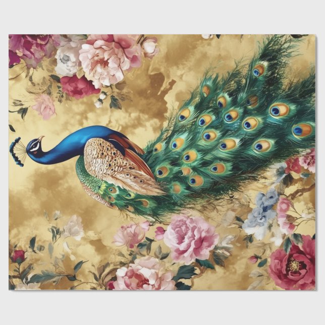 Papier Cadeau Décoratif Paon Oriental (Plat)