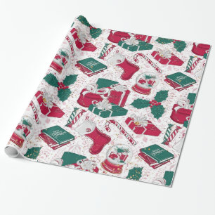 Papier Cadeau Décoration de Noël rouge blanc