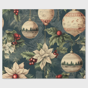 Papier Cadeau Décoration de Noël Vintage Poinsettia Fêtes
