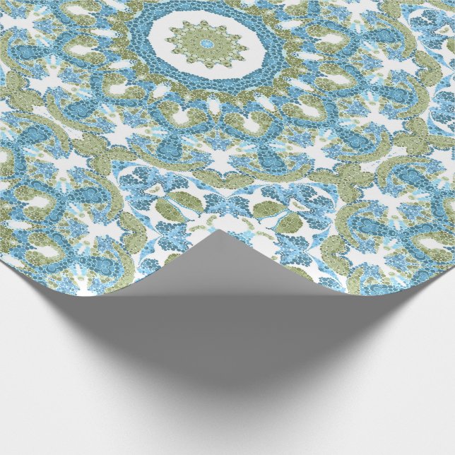 Papier Cadeau décoration d'ornement bleu vert blanc (Coin)