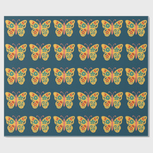 Papier Cadeau Décoration papillon colorée avec éléments floraux