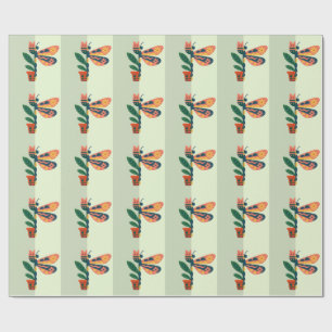 Papier Cadeau Décoration papillon colorée avec éléments floraux