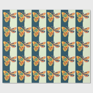 Papier Cadeau Décoration papillon colorée avec éléments floraux