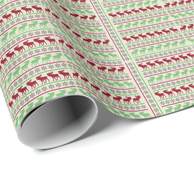 PAPIER CADEAU DÉCORATIONS DE NOËL RENNE  (Coin rond)