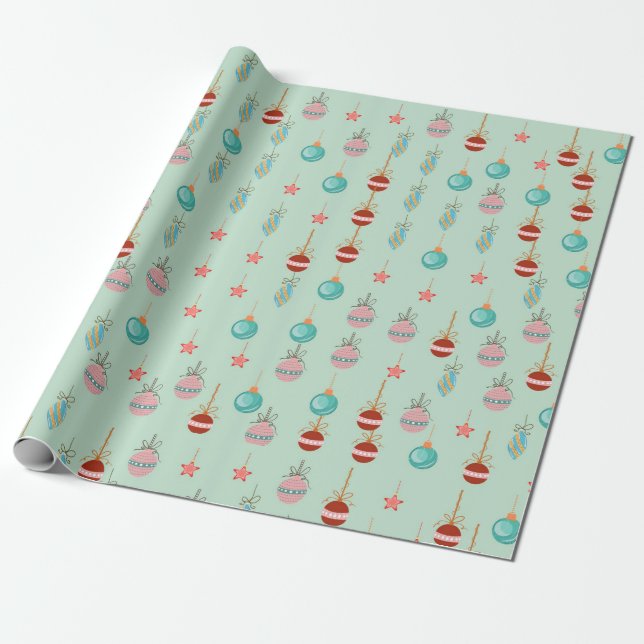 Papier Cadeau Décorations de Noël Rétro pour Sapin (Déroulé)