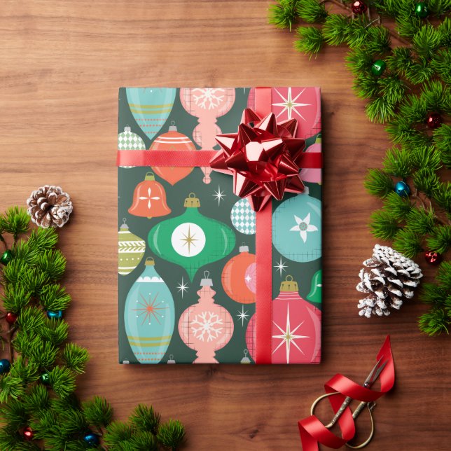 Papier Cadeau Décorations de Noël Rétro Vertes (Cadeau de vacances)