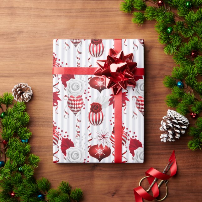 Papier Cadeau Décorations de Noël Roses Fêtes Rouge Blanc (Cadeau de vacances)